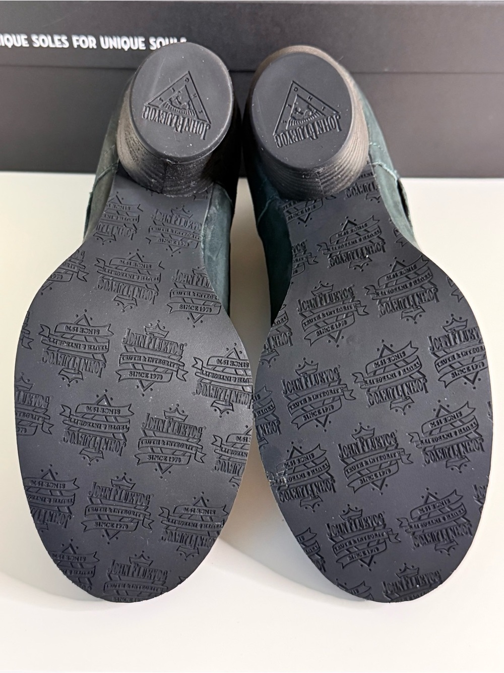 NIB John FLUEVOG Women’s 7 EAST END PORTER Peacock Leather Buckled Ankle Booties - Picture 7 of 10